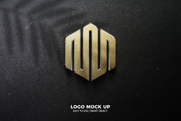 modern logo mockup luxury glitter gold old vintage 3d on black paper background