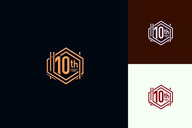 modern logo with text 10th emblem logo with a hexagonal fram vector abstract design collections