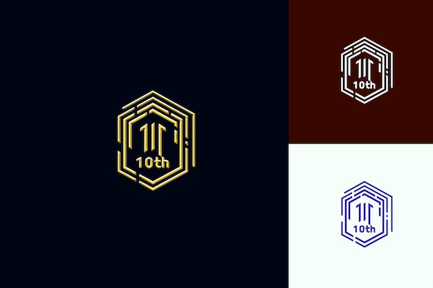 modern logo with text 10th emblem logo with a hexagonal fram vector abstract design collections