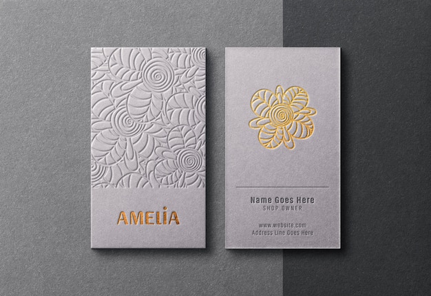 PSD modern and luxurious business cards mockup with golden letterpress effect