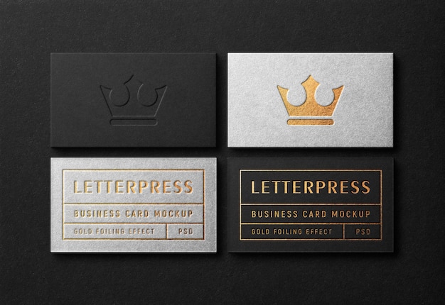 Modern and luxurious business cards mockup with golden letterpress effect