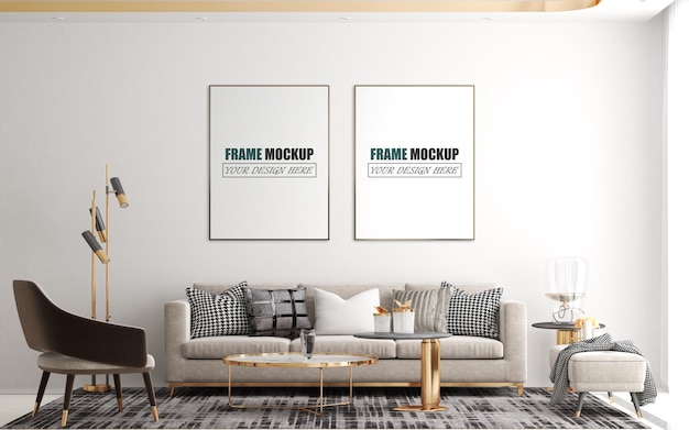 Modern and luxurious living room frame mockup