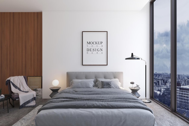 Design moderno della camera da letto di lusso con poster di design mockup