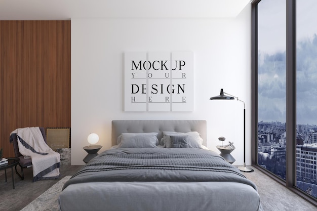 Design moderno della camera da letto di lusso con poster di design mockup
