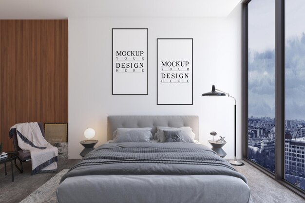 Design moderno della camera da letto di lusso con poster di design mockup