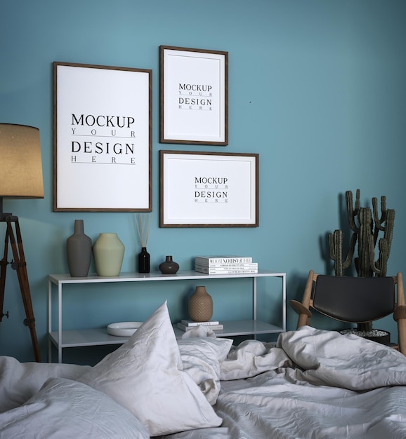 Design moderno della camera da letto di lusso con poster mockup