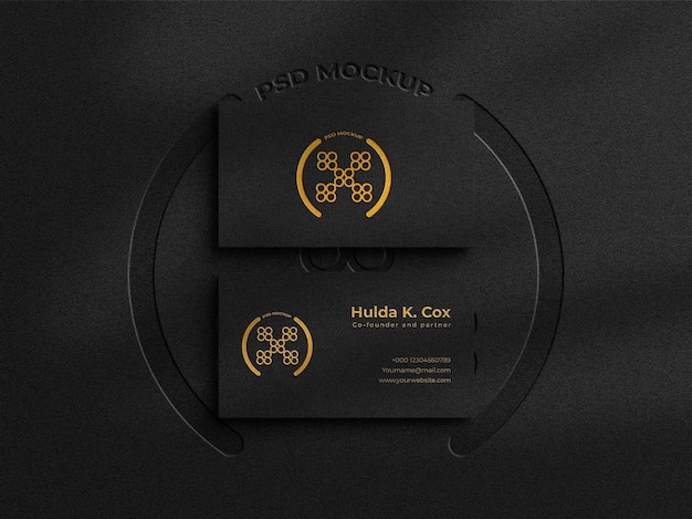 Modern luxury business card mockup with  gold foil effect on dark background