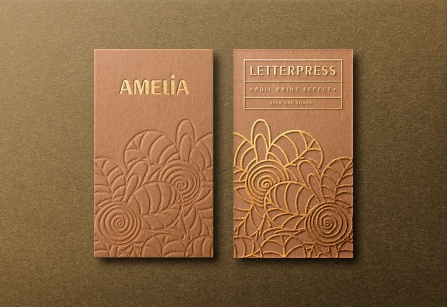 PSD modern & luxury business card mockup with gold letterpress and emboss effect