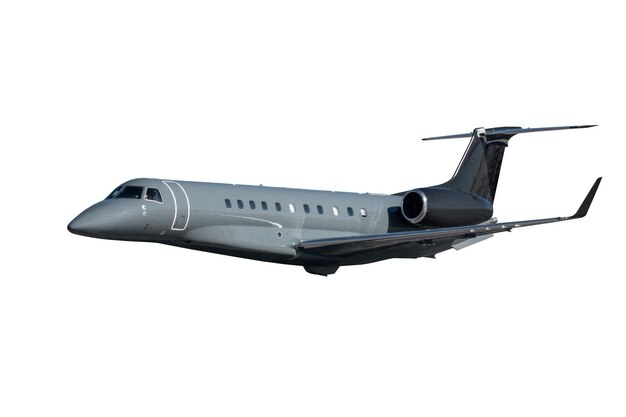 PSD modern luxury executive aircraft fly isolated