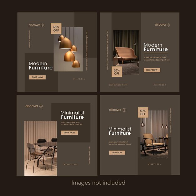 PSD modern luxury furniture social media post template set