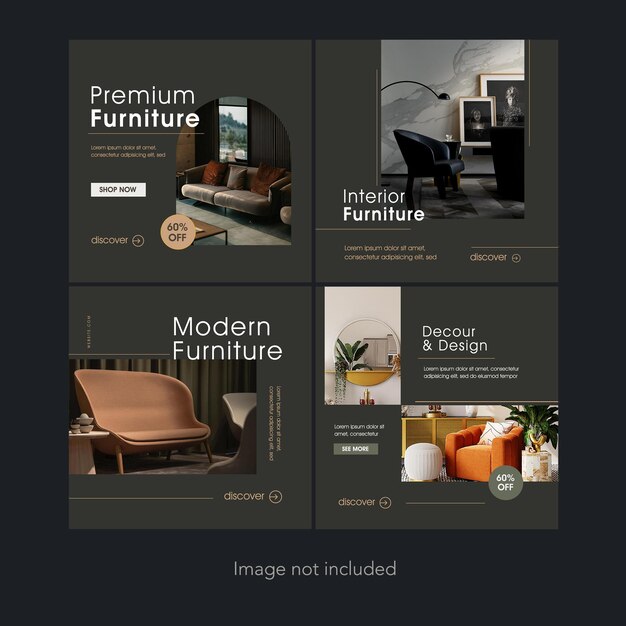 PSD modern luxury furniture social media post template set