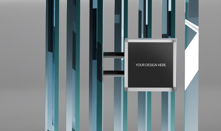 PSD modern luxury mockup black metal plate on blue crystal grid background