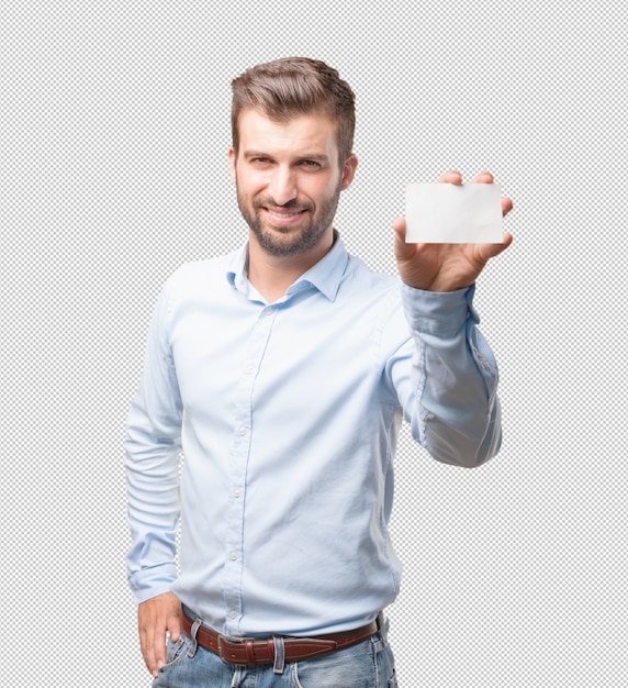 PSD modern man showing business card