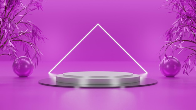 Modern metallic 3d render white podium with pink background