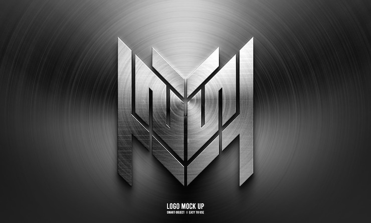 PSD modern metallic logo mockup on steel background