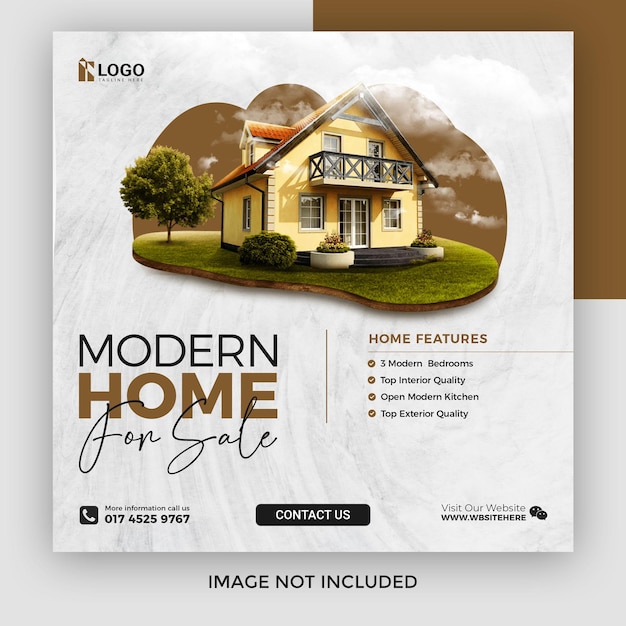 PSD modern minimal real estate social media banner and post design template