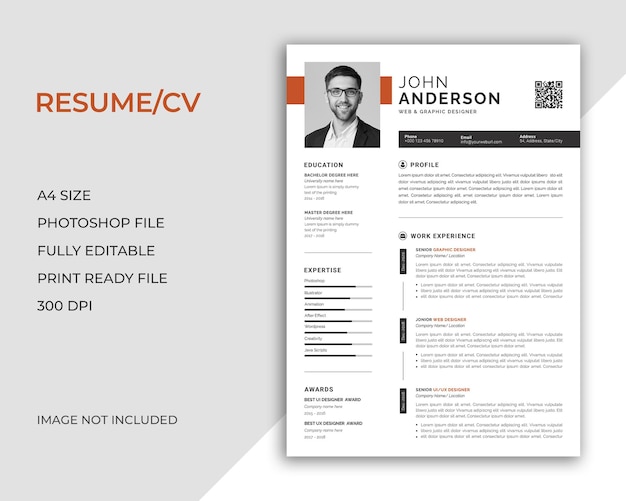 Modern and minimal resume or cv template