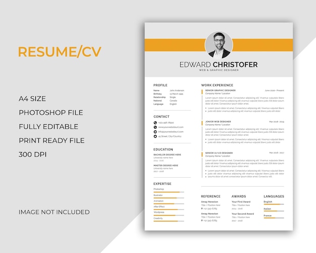 PSD modern and minimal resume or cv template