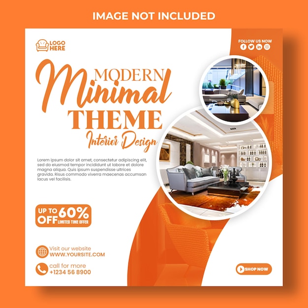 PSD modern minimal theme interior design instagram promotional post design and flyer template