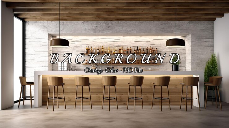 PSD modern minimalist bar interior with stylish seating and decorations