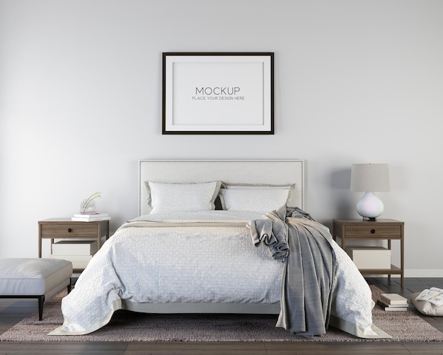 modern minimalist bedroom frame mockup