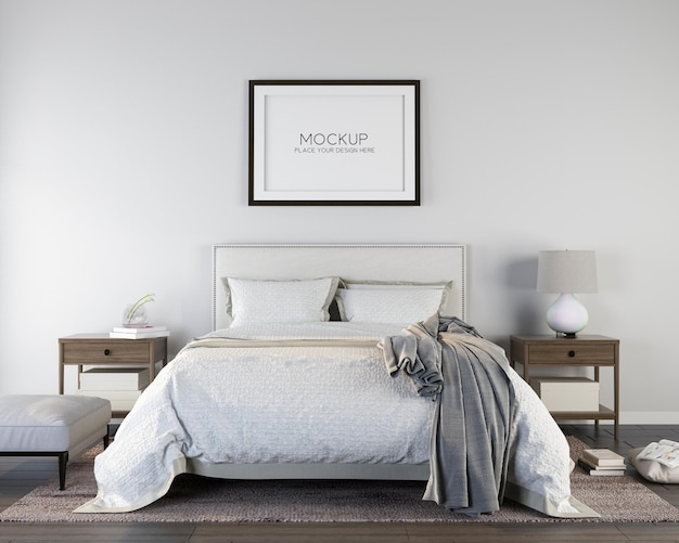 Mockup di cornice per camera da letto moderna e minimalista