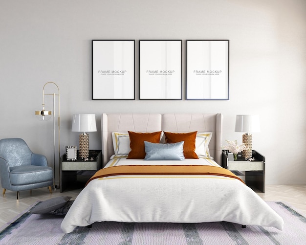 Modern minimalist bedroom frame mockup