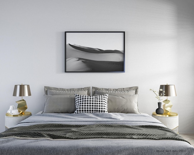 Camera da letto moderna minimalista con parete mockup
