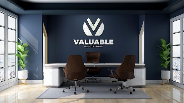 Mockup del logo della parete della stanza del manager dell'ufficio business moderno e minimalista