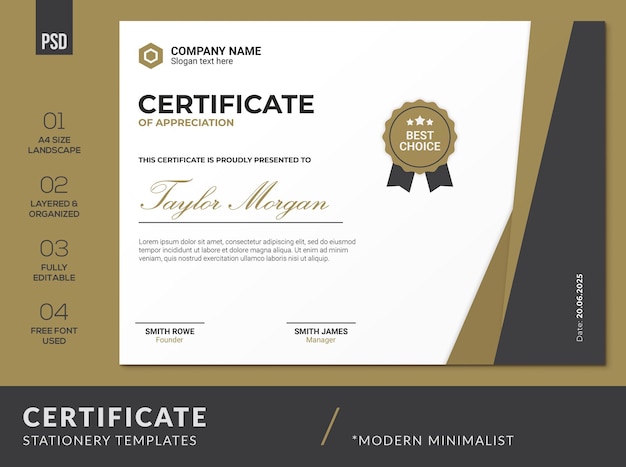 PSD modern minimalist certificate templates