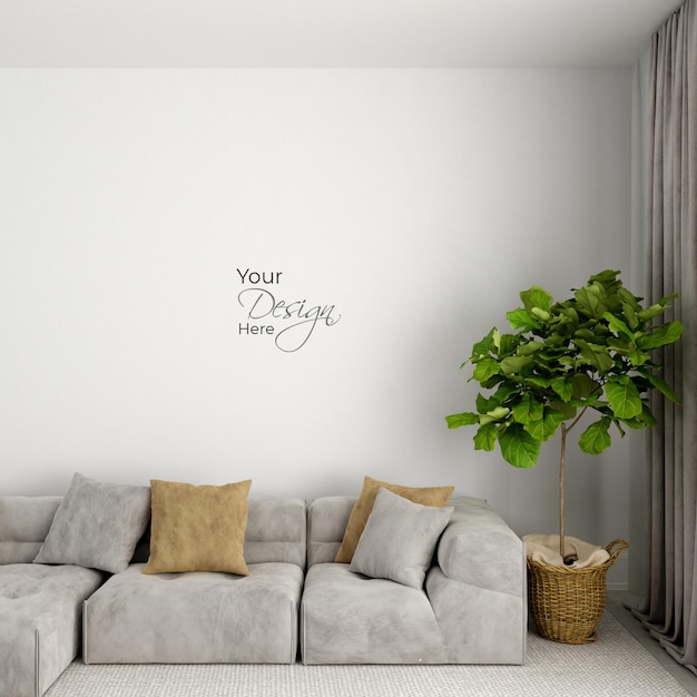 PSD modern minimalist living room with sofa mockup wall