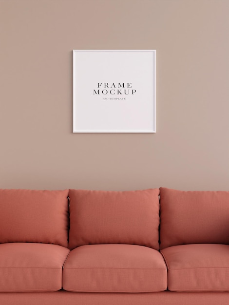 Modern and minimalist square white poster or photo frame mockup on the wall in the living room