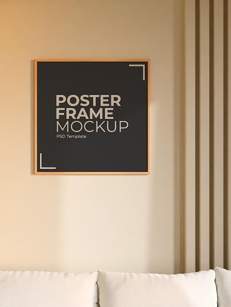 Mockup di poster o cornice per foto quadrato moderno e minimalista sulla parete del soggiorno