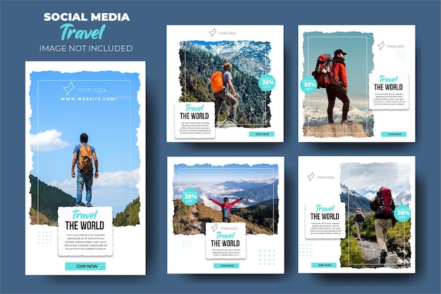 PSD modern minimalist travel holiday instagram set social media post feed