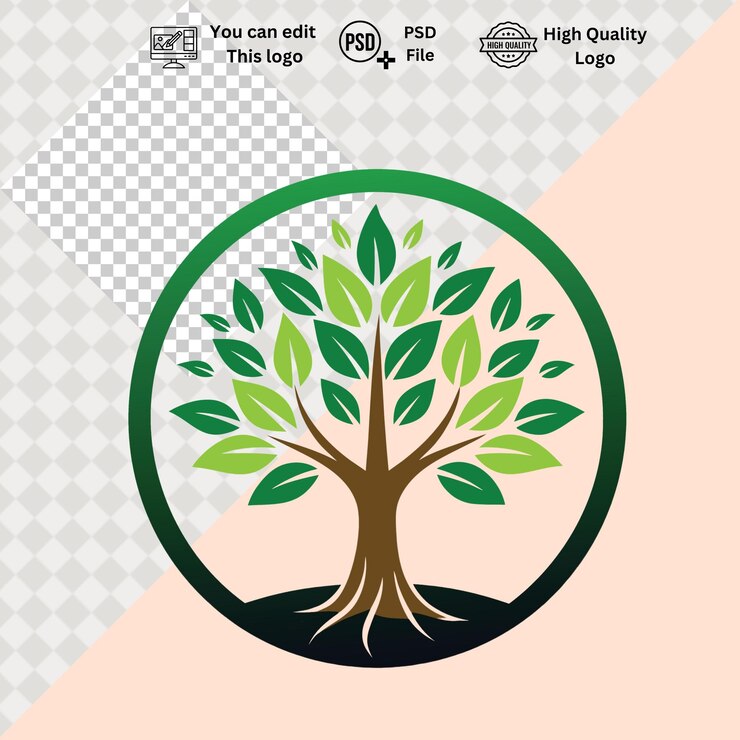 PSD modern and minimalist tree logo on transparent background