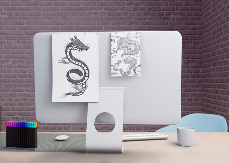 PSD modern monitor on office indoor