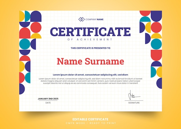 Modern and mosaic certificate design template
