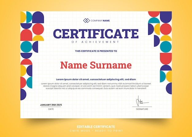 PSD modern and mosaic certificate design template