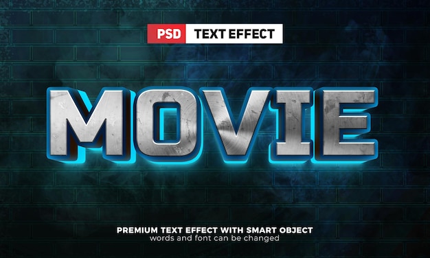 Modern movie light glow 3d editable text effect style mock up