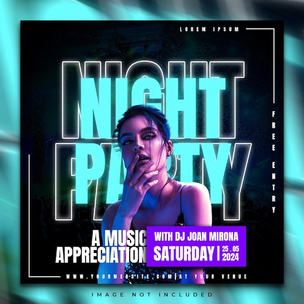 PSD modern neon music night party social media post template (モダンネオンミュージックナイトパーティーソーシャルメディアポストテンプレート)