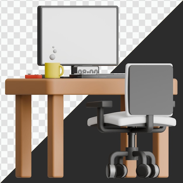 Modern Office Desk Setup with Computer and Chair