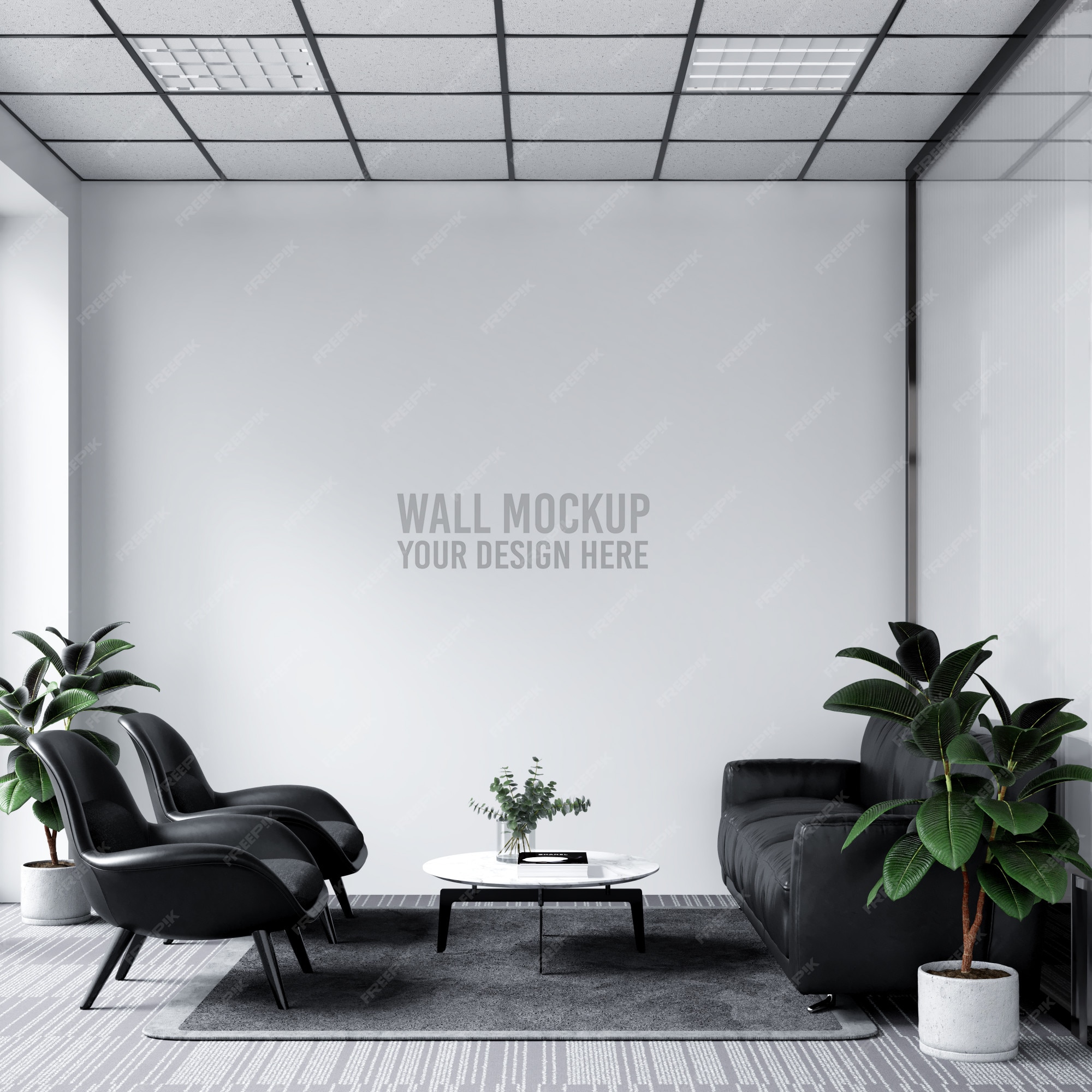 Premium PSD | Modern office lobby waiting room wall mockup