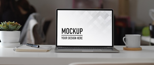 PSD modern office room with mockup screen tablet