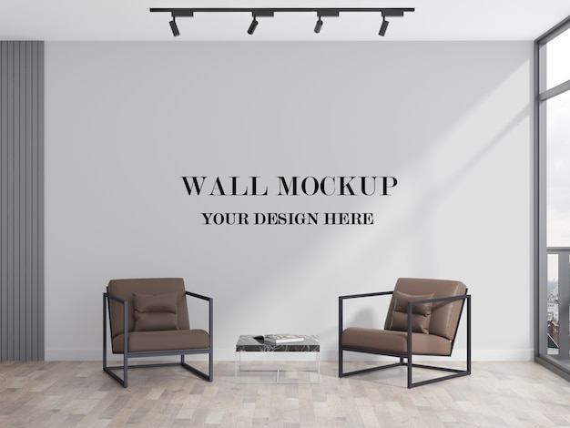 Modern office waiting area blank wall 3d rendering mockup