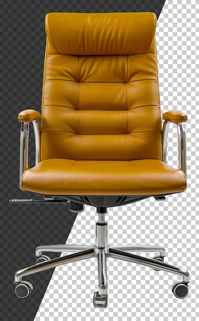 PSD modern orange office chair with ergonomic design and chrome base on transparent background stock png