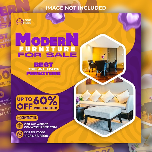 PSD modern organic furniture discount instagram social media post and flyer template