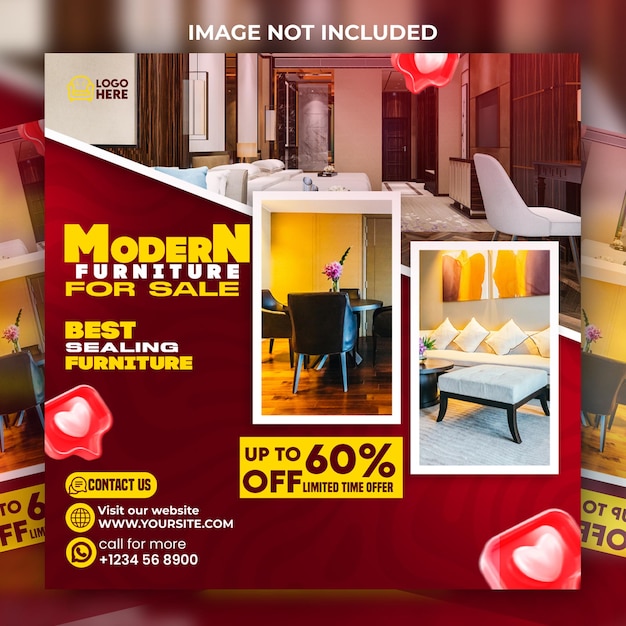 PSD modern organic furniture discount instagram social media post and flyer template