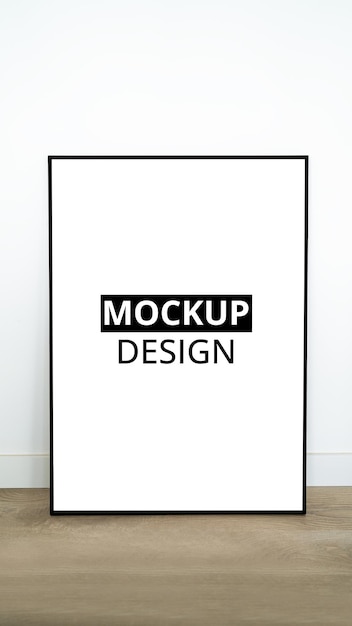 PSD modern panel on floor of office room minimalist black frame mockup for design