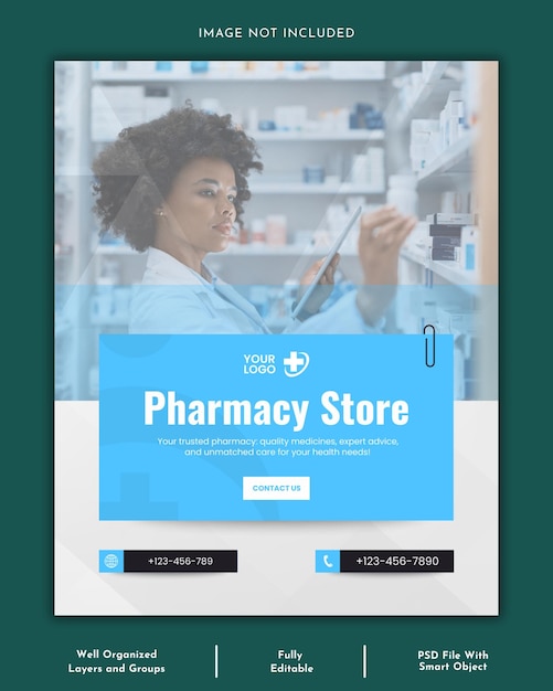 Modern Pharmacy Store Social Media and Instagram Post Template