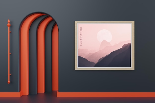 PSD mockup di cornice per foto moderna isolato su parete